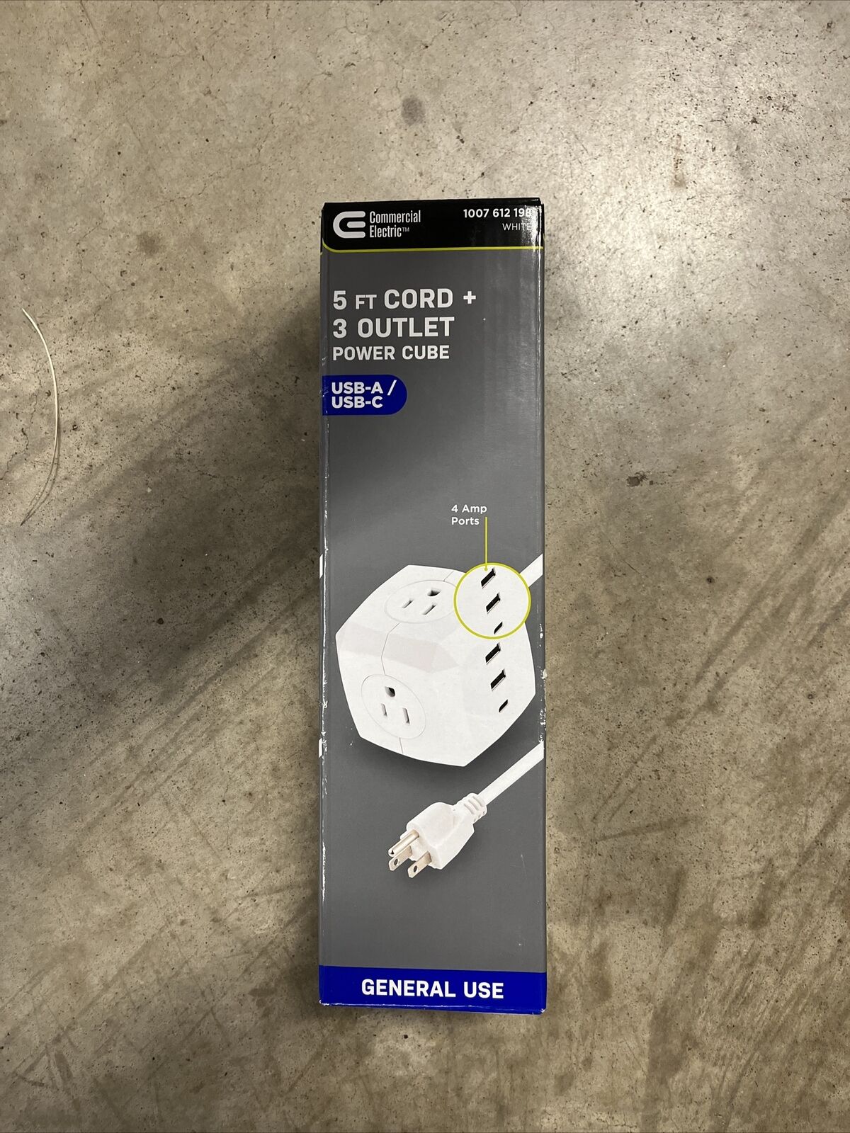 Commercial Electric 5FT Cord + 3 Outlet Power Cube With USB-A/USB-C