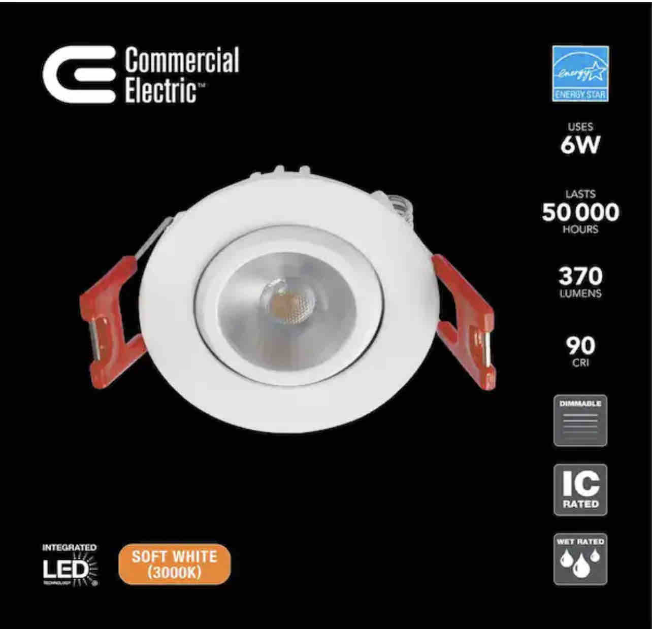COMMERCIAL ELECTRIC 2 In. Gimble LED Integrated Trimless Recessed Lighting Kit