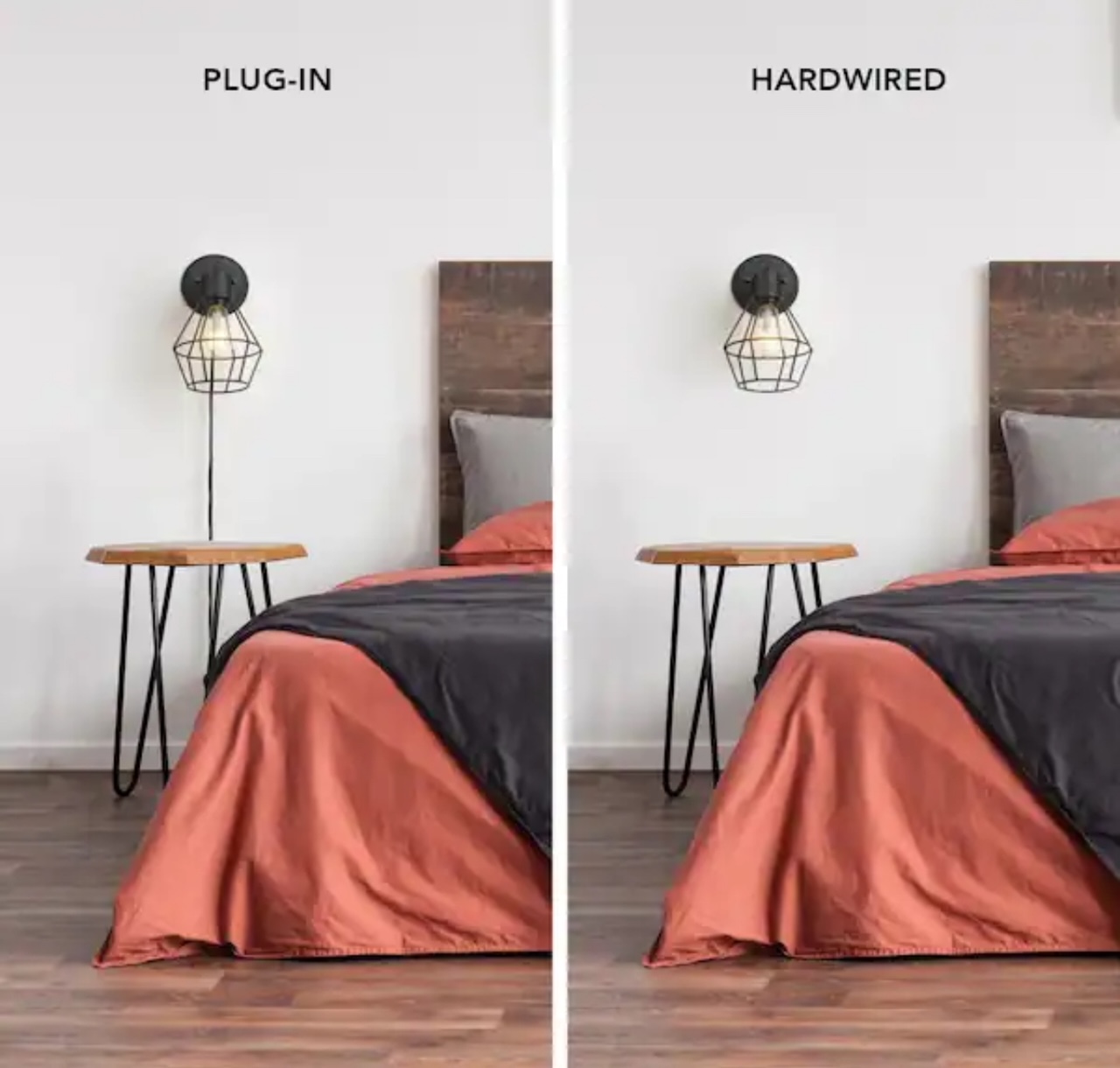 Hampton Bay Bryson 1-Light Matte Black Wall Sconce, Plug-In or Hardwired