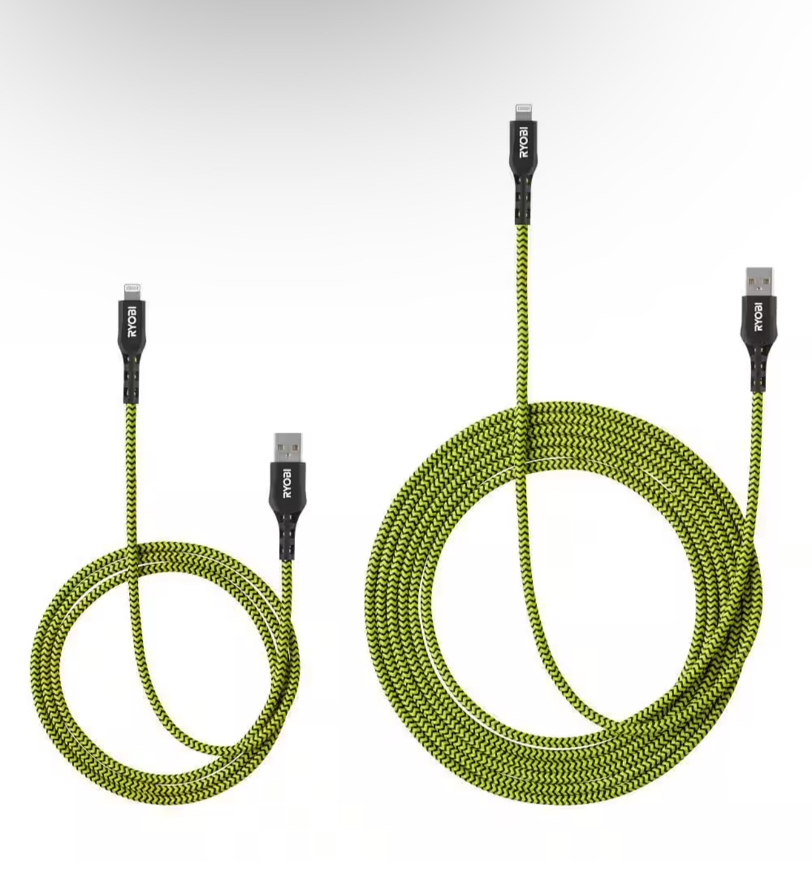 RYOBI 4-ft. and 10-ft. Nylon Reinforced Braided Lightning USB-C Cables Made For iPhone, iPad, iPhone