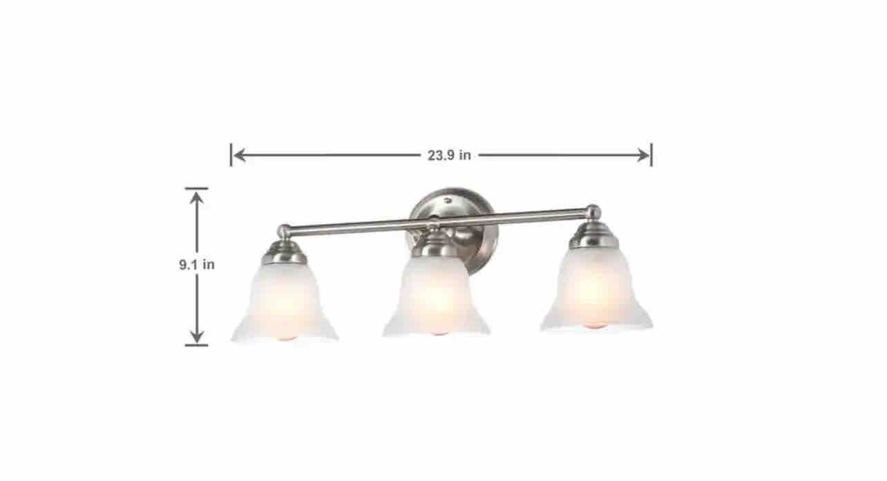Hampton Bay Ashhurst 3-Light Brushed Nickel Classic Traditional Bathroom Vanity Light with Frosted Glass Shades