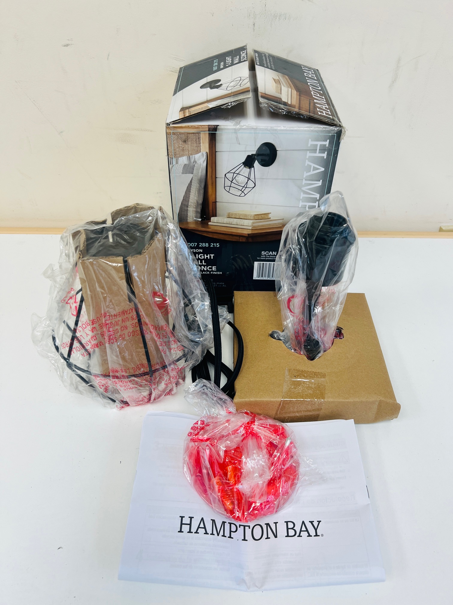 Hampton Bay Bryson 1-Light Matte Black Wall Sconce, Plug-In or Hardwired