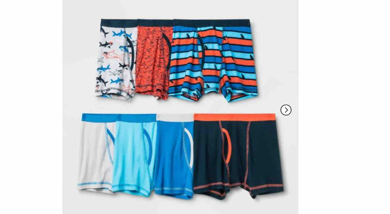 Cat & Jack Boxer Briefs Underwear, 7-Pk. Boys Size XL (16) Waist 29-30 - Shark Pattern.