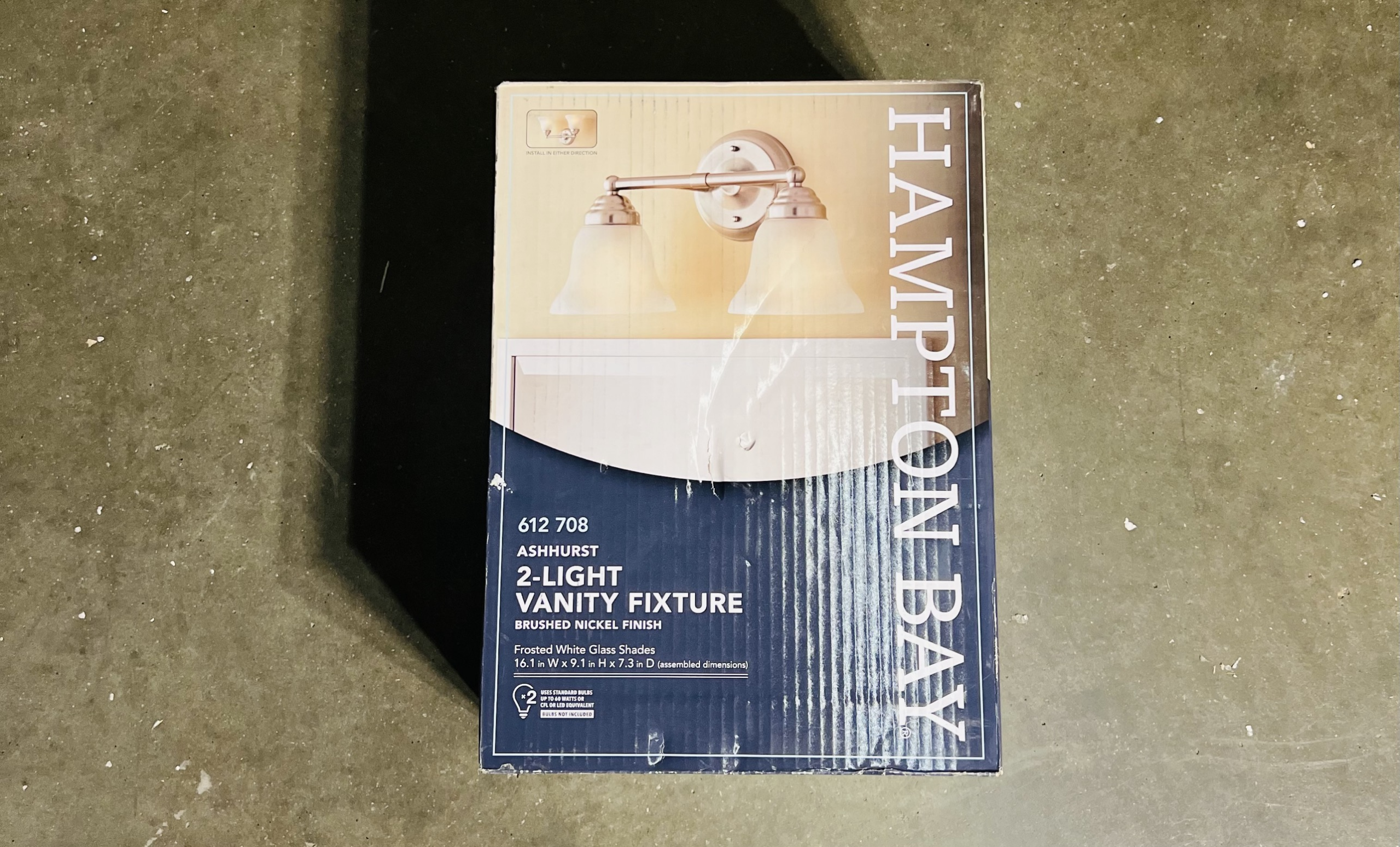 Hampton Bay Ashhurst 2-Light Brushed Nickel Vanity Light with Frosted Glass Shades