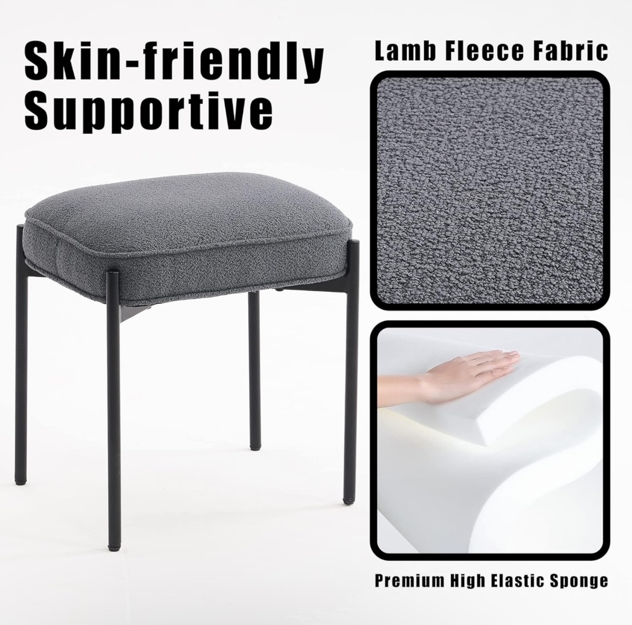 YOUNIKE Ottoman Foot Stool with Metal Legs and Upholstered Teddy Velvet Cushion