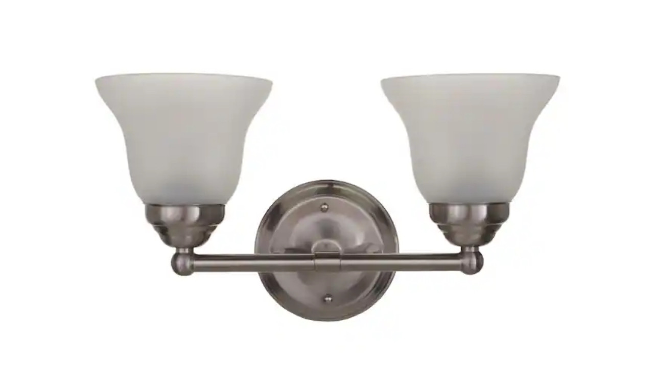 Hampton Bay Ashhurst 2-Light Brushed Nickel Vanity Light with Frosted Glass Shades