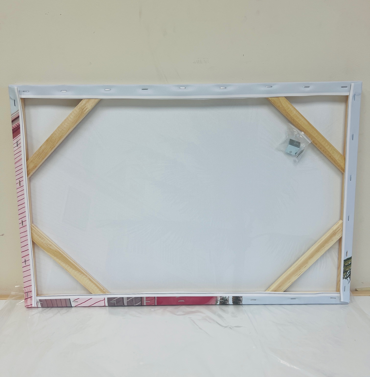 Palm Tree Pink House Tropical Theme Wall Art Canvas Print, Wooden Framed, Read to Hang (24"x16")