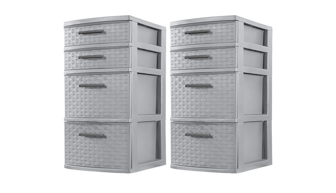 Sterilite Medium Weave 4 Drawer Organizer Storage Tower, Gray (1 Pack)
