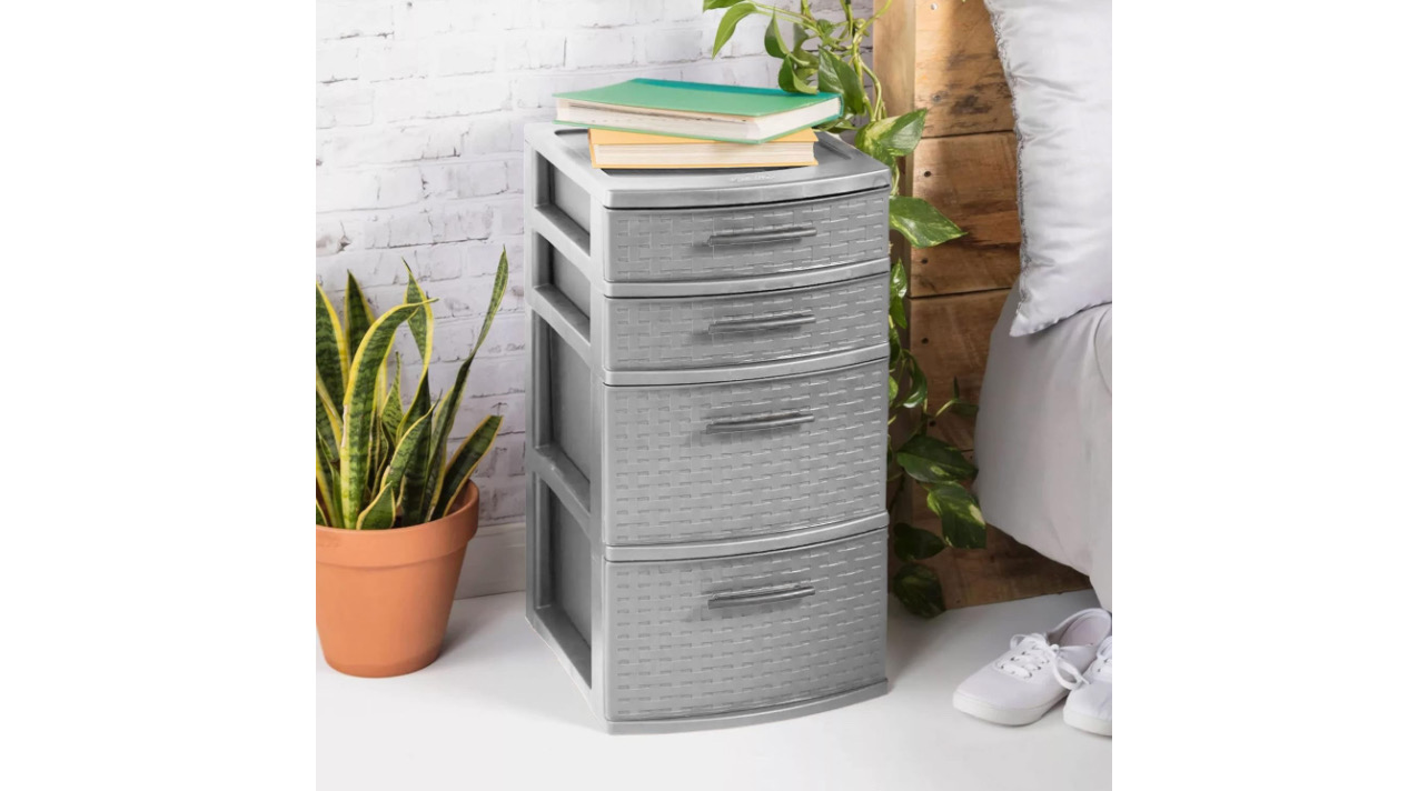 Sterilite Medium Weave 4 Drawer Organizer Storage Tower, Gray (1 Pack)