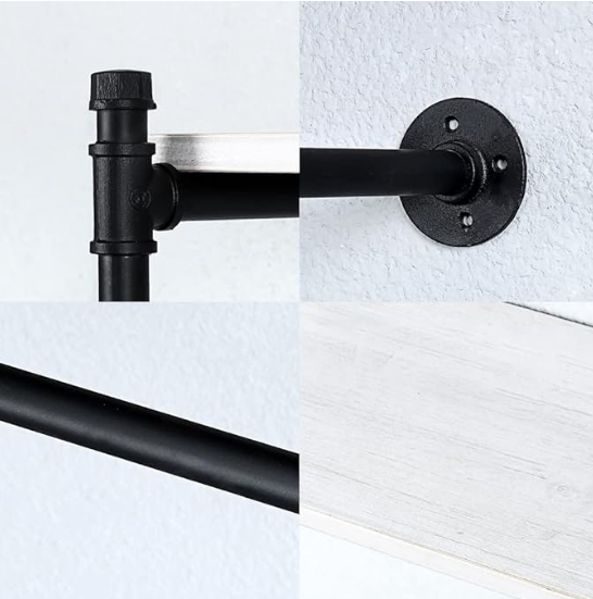 48 in. - (2 Layer) Industrial Pipe Clothing Rack Wall Mounted Wood Shelf