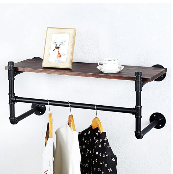 30 in. -(1 Layer) Industrial Pipe Clothing Rack Wall Mounted Wood Shelf inventory item