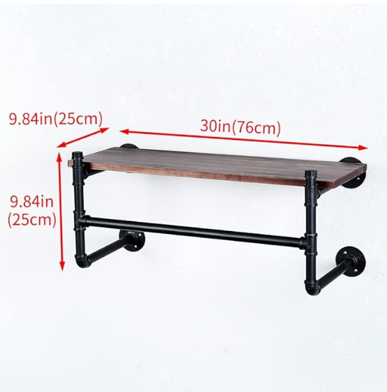 30 in. -(1 Layer) Industrial Pipe Clothing Rack Wall Mounted Wood Shelf inventory item
