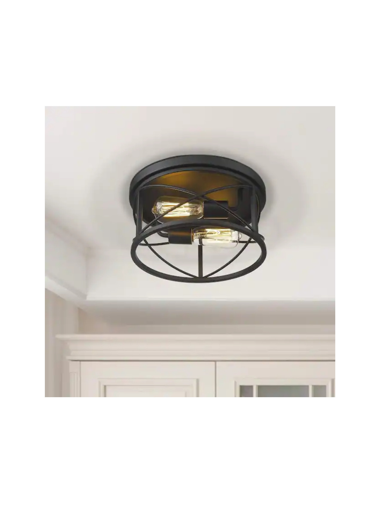 JAZAVA 11.8 in. 2-Light Black Finish Farmhouse Ceiling Flush Mount Light Fixture