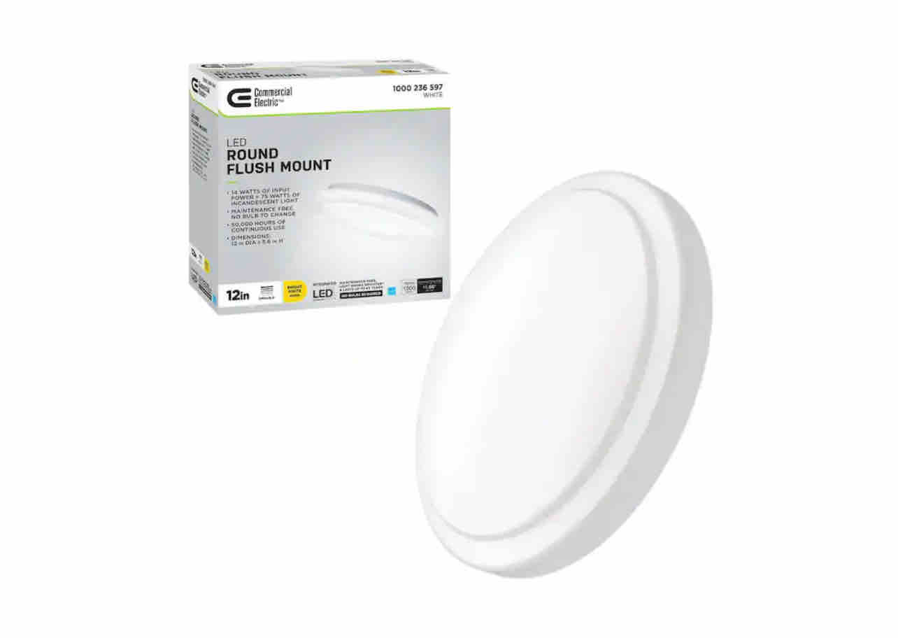 Commercial Electric 12 in. White Round Closet Light LED Flush Mount Ceiling Light 1000 Lumens 4000K Bright White Dimmable Pantry Laundry