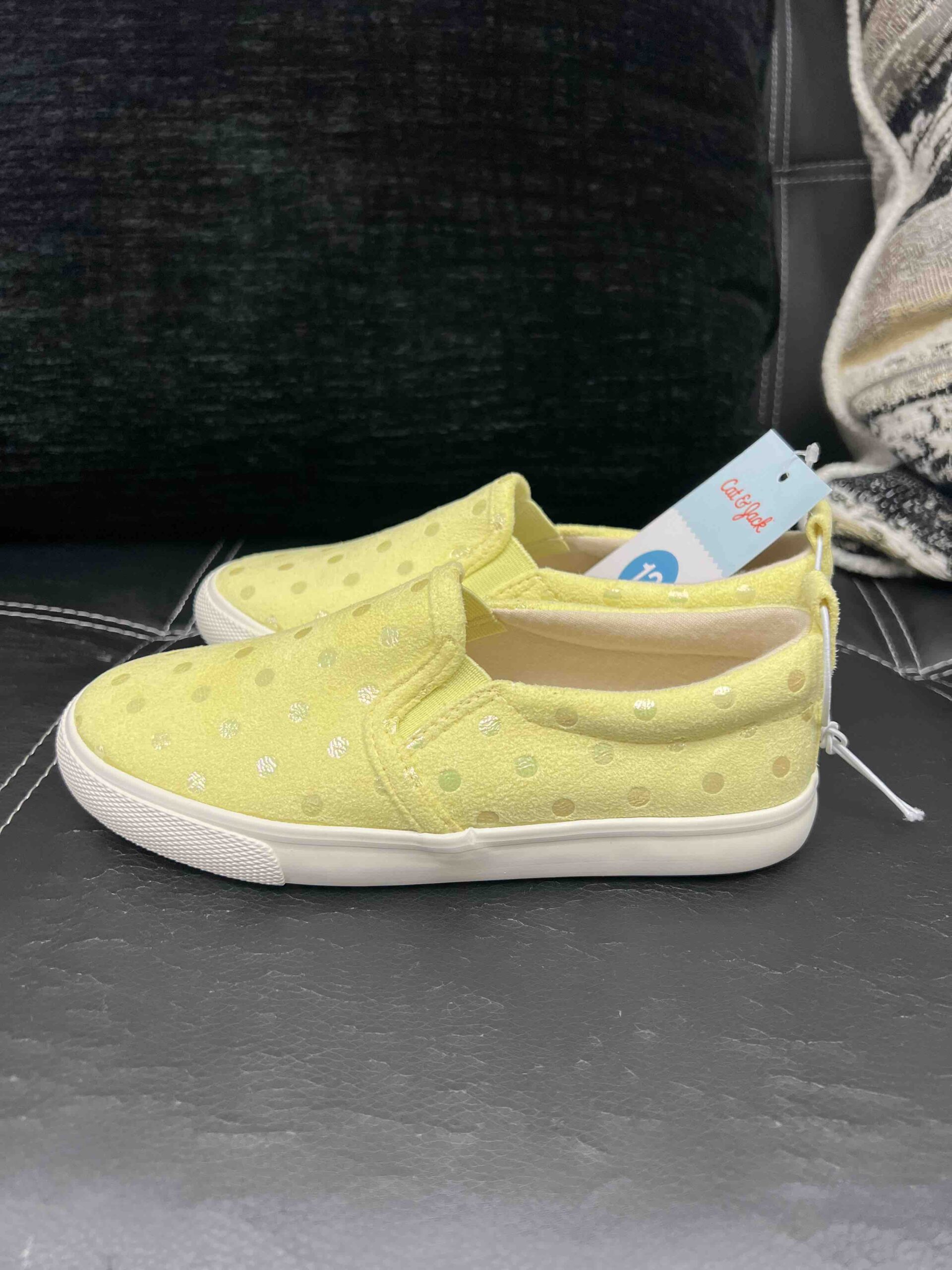 Cat & Jack Alexus Slip-On Sneakers—Yellow/White Polka-Dot, Toddler Girls’ Size 12