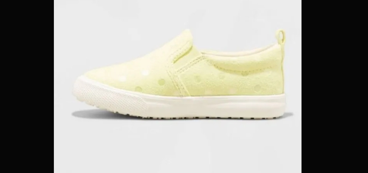 Cat & Jack Alexus Slip-On Sneakers—Yellow/White Polka-Dot, Toddler Girls’ Size 12