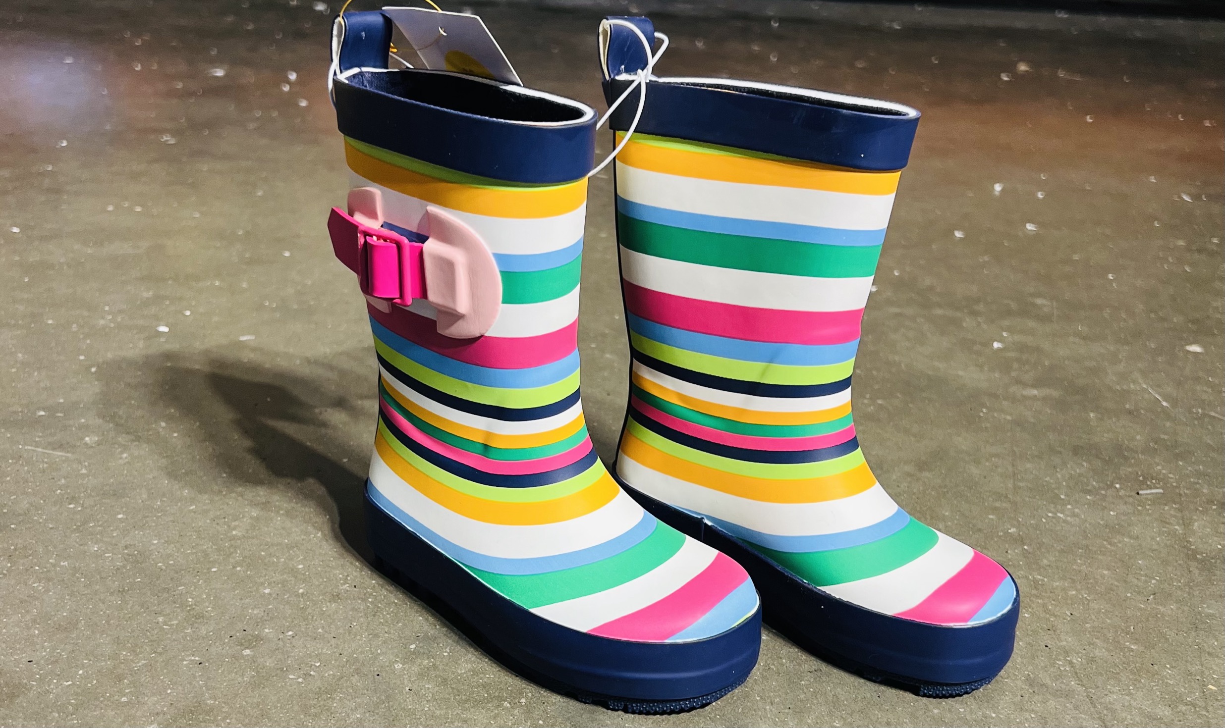 Sun Squad Girls Garden Rain Boot Footwear, Striped Multicolor Rainbow Pull-On, Kids Size: S 5/6