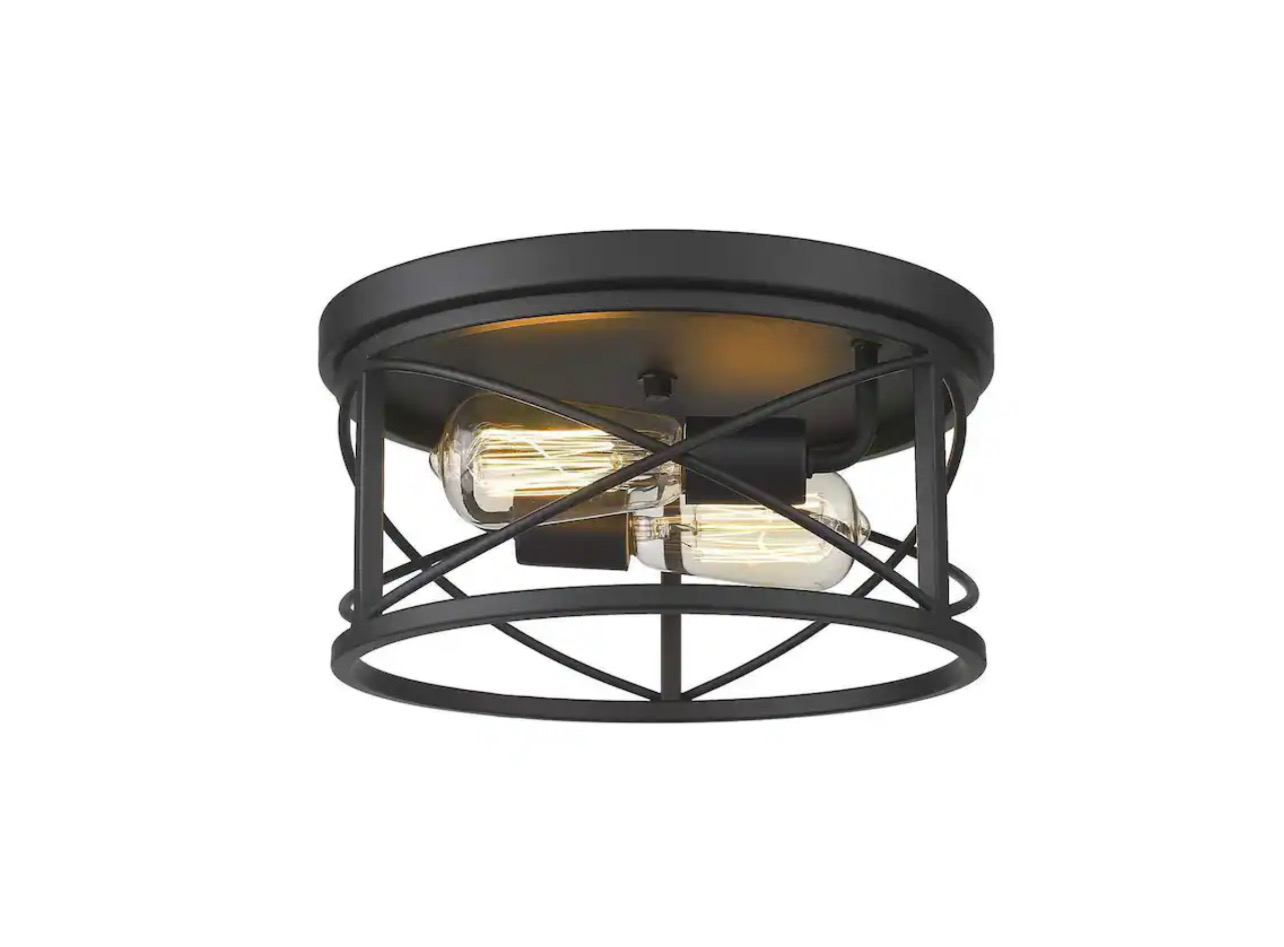 JAZAVA 11.8 in. 2-Light Black Finish Farmhouse Ceiling Flush Mount Light Fixture
