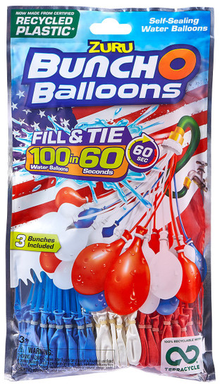 ZURU Bunch-O-Balloons Self-Sealing, Fill & Tie 100 Water Ballons In 60-Seconds, Red, White & Blue