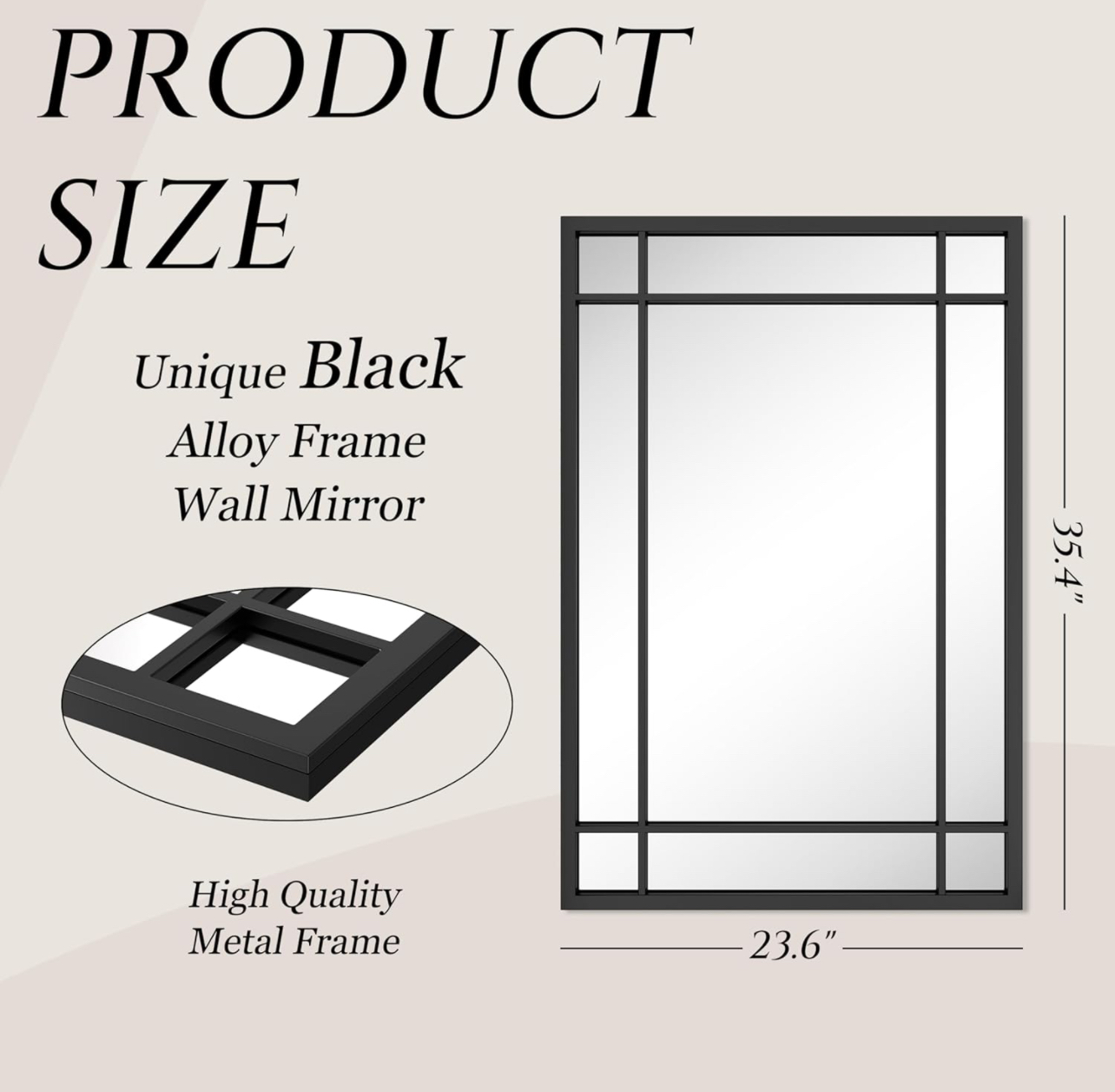 NXHOME 24"x35" Black Framed Wall Mounted Mirror