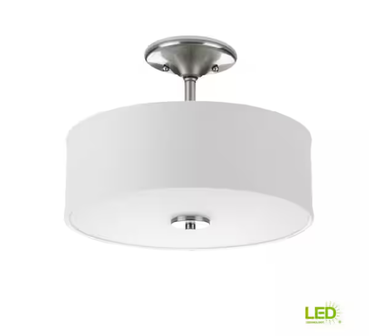 Progress Lighting 13" Integrated LED Brushed Nickel Semi-Flush Ceiling Mount with White Linen Shade