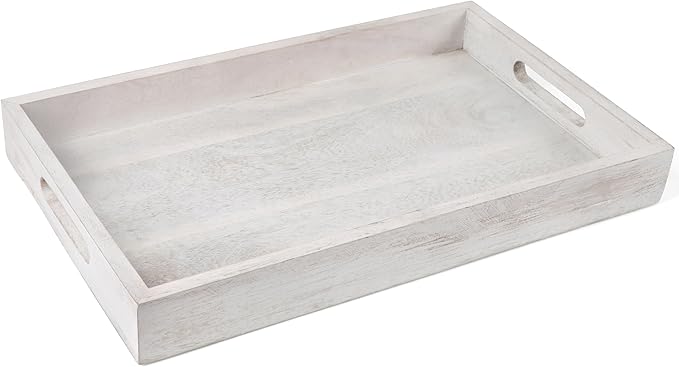 Mango Wood Serving Tray Handmade Metal Fruit Bowl Decorative Vanity Platter Tray, Kitchen Bathroom Counter Storage Counter Organizer - White Duck Black