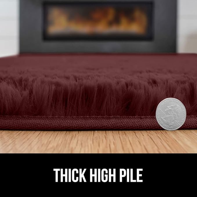 Gorilla Grip Soft Faux Fur Area Rug, Washable, Shed and Fade Resistant, Grip Dots Underside, Fluffy Shag Indoor Bedroom Rugs, Easy Clean, for Living Room Floor, Nursery Carpets, 6x9 FT, Burgundy