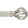YunNephele Adjustable Curtain Rod for Window 28-48 inch Nickel Brushed, 1 inch Diameter Metal Single Curtain Rod Set with Round Cage Finials