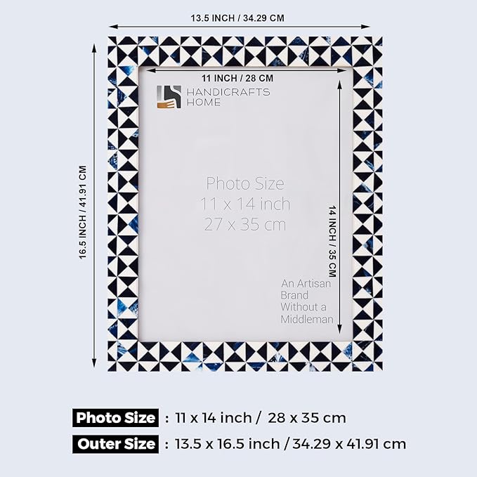 Handicrafts Home 11x14 Photo Picture Frames Handmade Art Wall Hanging Nursery Guest Living Room Table Decor Gifts - Marquet Indigo