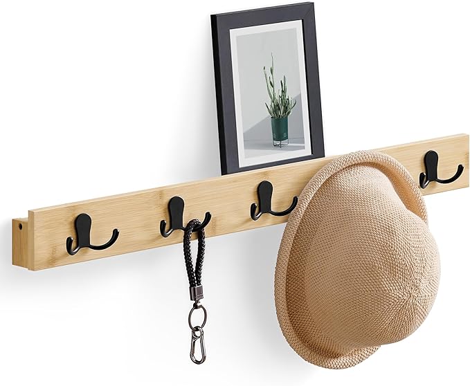 SONGMICS Coat Hooks Wall Mounted, Set of 2 Coat Rack Wall Mount, 10 Double Metal Hooks for Bags, Hats, and Towels, for Entryway, Living Room, Bedroom, Each Loads up to 55 lb, Natural Beige ULCR052N01