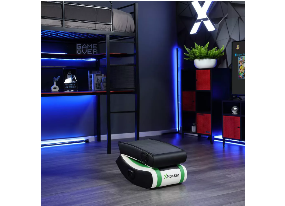 X Rocker Horizon RGB LED Audio Floor Rocker Gaming Chair Green/Black/White