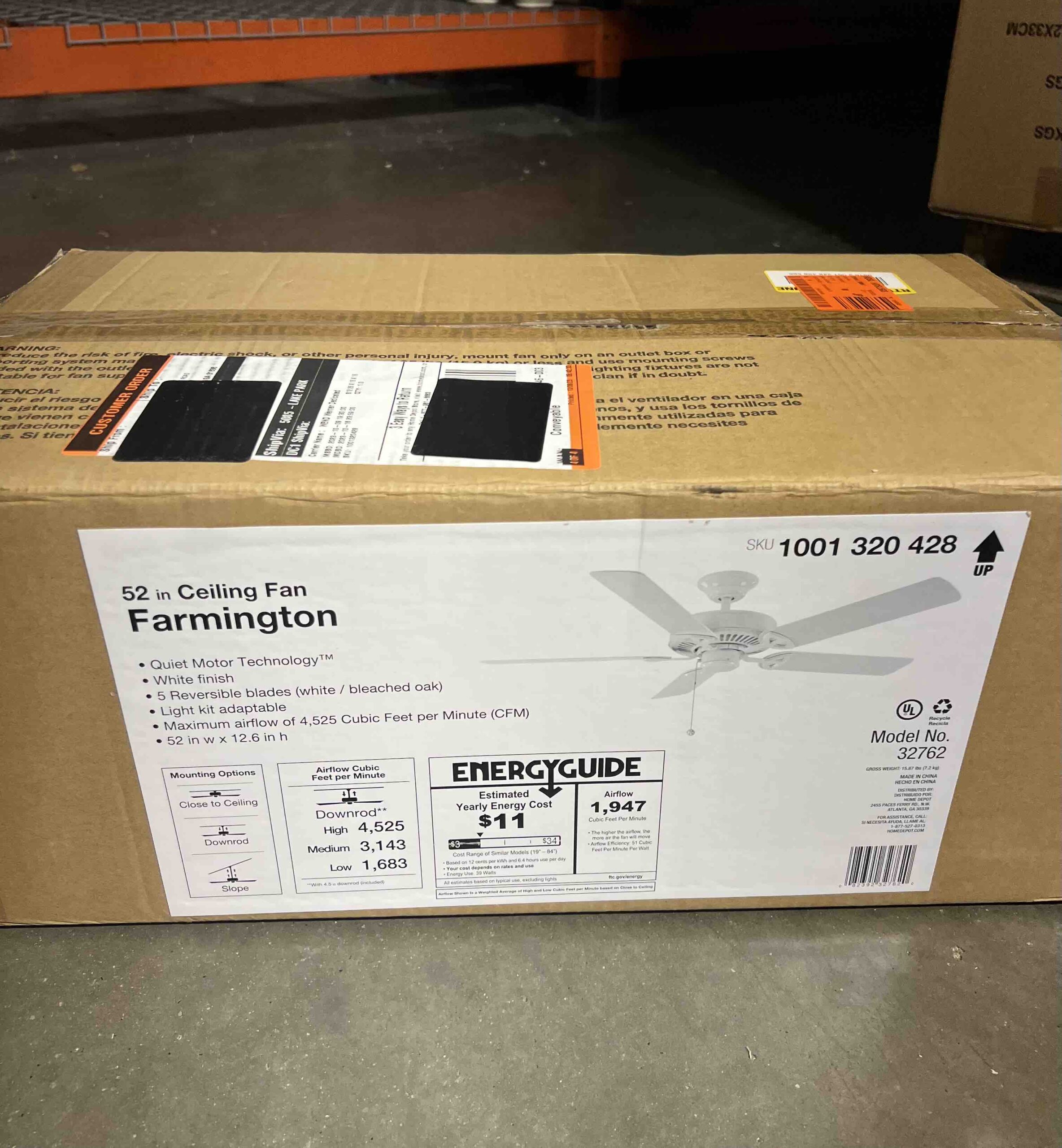 Farmington 52 in. Indoor Matte White Ceiling Fan - Reversible Blades