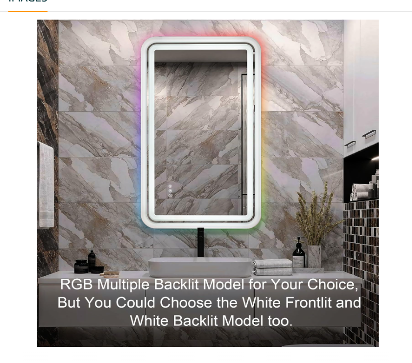 ANDY STAR 24 x 40’’ LED Bathroom Mirror RGB Backlit and Frontlit, Rounded Lighted Bathroom Mirror Anti-Fog Dimmable Memory Mirror Wall Mounted, CRI>90, White Metal Frame