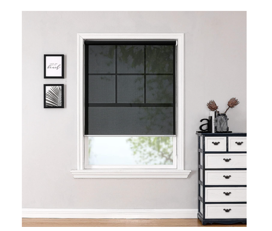 ChrisDowa Light Filtering Roller Shades, with 5% Openness Solar Screen, UV Protection Fabric. Solar Semi Sheer Roller Blinds for Office and Home. Easy to Install. Black, 31"W x 72"H